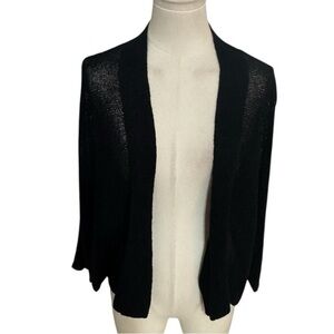 EILEEN FISHER Linen‎ Blend Black Cardigan Sweater Lightweight Knit Size L Work